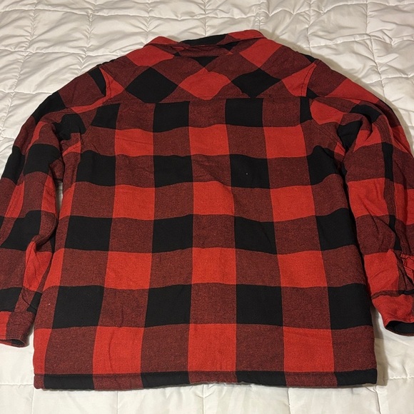 Red and Black Buffalo Plaid Fleece Lined Flannel Button-Up Shirt Shacket - Picture 11 of 14